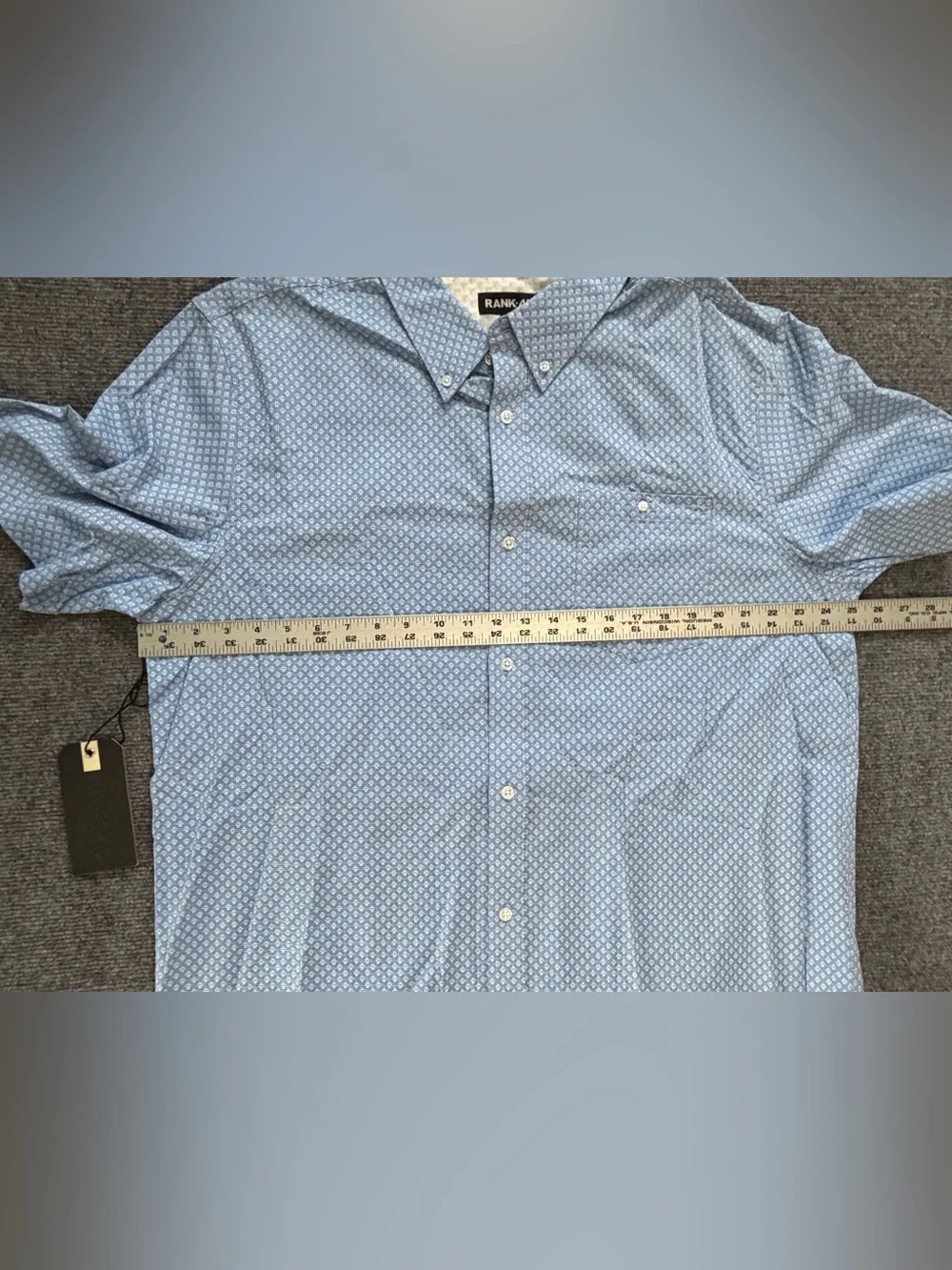 Rank 45 Mens Large Button Down Shirt Blue Geometric Print Short Sleeve NWT